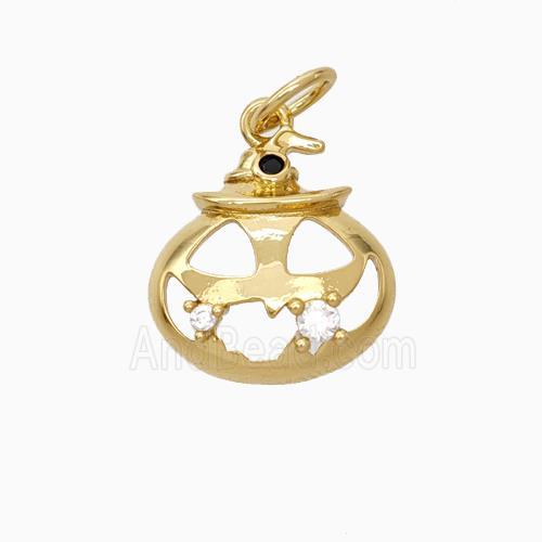 Halloween Pumpkin Charms Copper Pendant Micro Pave Zirconia Gold Plated