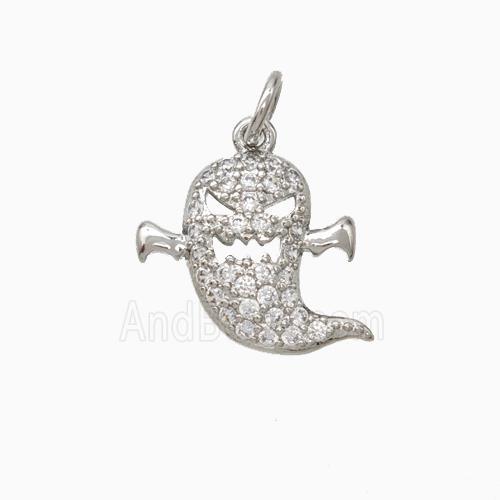 Halloween Ghost Charms Copper Pendant Pave Zirconia Platinum Plated