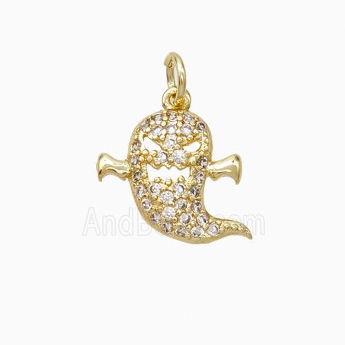 Halloween Ghost Charms Copper Pendant Pave Zirconia Gold Plated