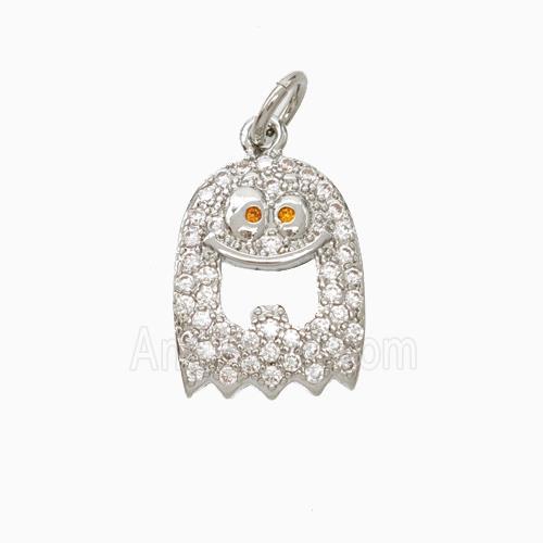 Halloween Ghost Charms Copper Pendant Pave Zirconia Platinum Plated