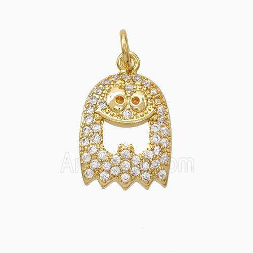 Halloween Ghost Charms Copper Pendant Pave Zirconia Gold Plated