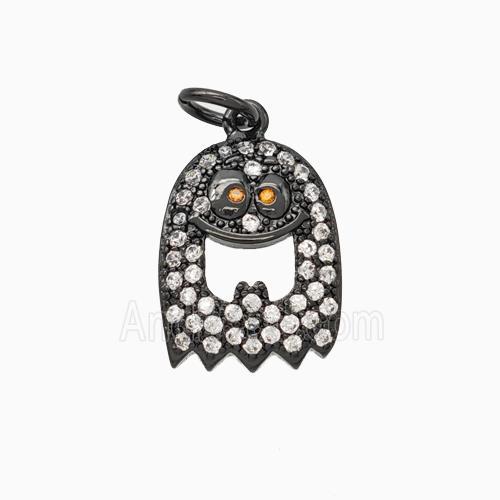 Halloween Ghost Charms Copper Pendant Pave Zirconia Black Plated