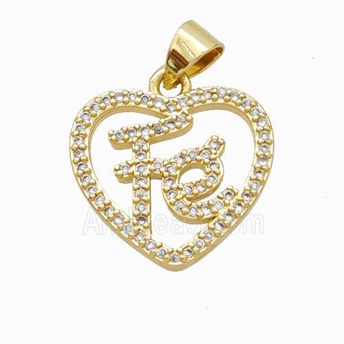 Copper Heart Pendant Pave Zirconia Fe Gold Plated