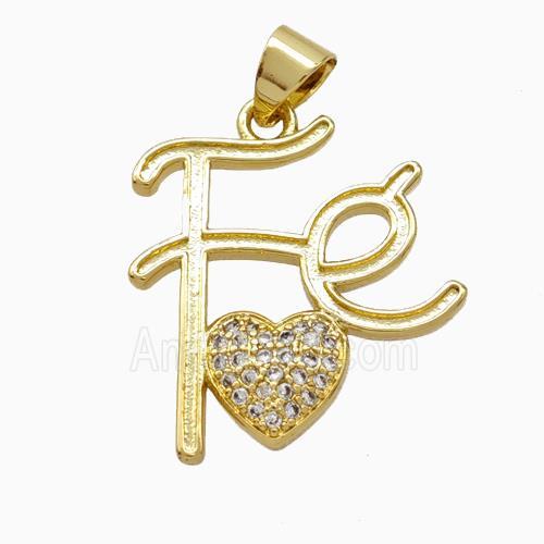 Copper Heart Pendant Pave Zirconia Fe Gold Plated