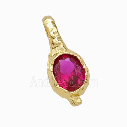 Copper Oval Pendant Pave Fuchsia Zirconia Gold Plated