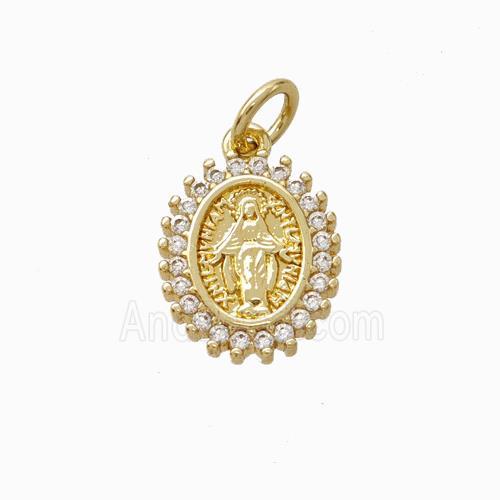 Virgin Mary Charms Copper Pendant Pave Zirconia Gold Plated