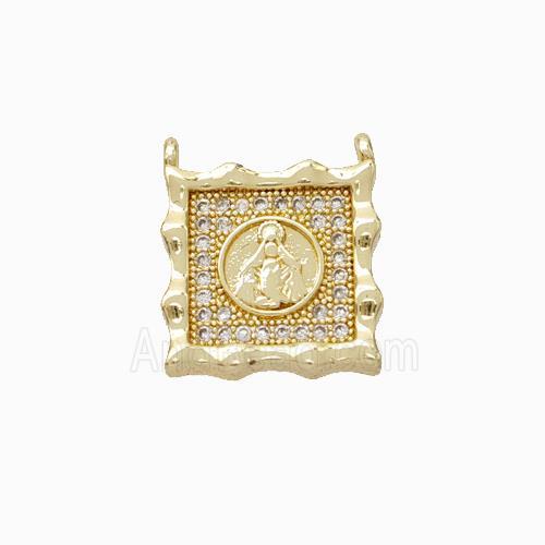 Virgin Mary Charms Copper Pendant Micropave Zirconia Square 2loops Gold Plated