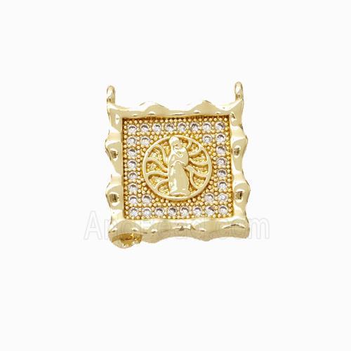 Virgin Mary Charms Copper Pendant Micropave Zirconia Square 2loops Gold Plated