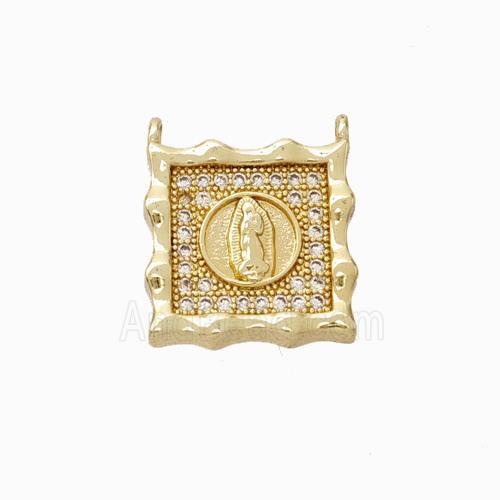 Virgin Mary Charms Copper Pendant Micropave Zirconia Square 2loops Gold Plated