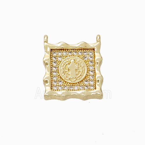 Jesus Charms Copper Pendant Micropave Zirconia Square 2loops Gold Plated