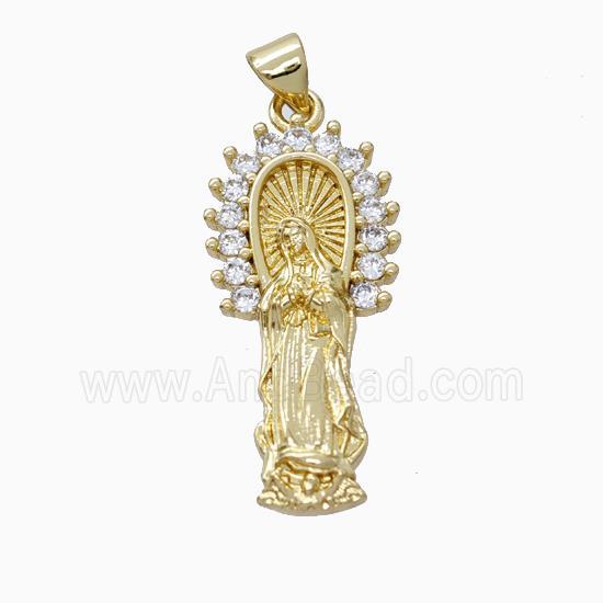 Virgin Mary Charms Copper Pendant Pave Zirconia Gold Plated