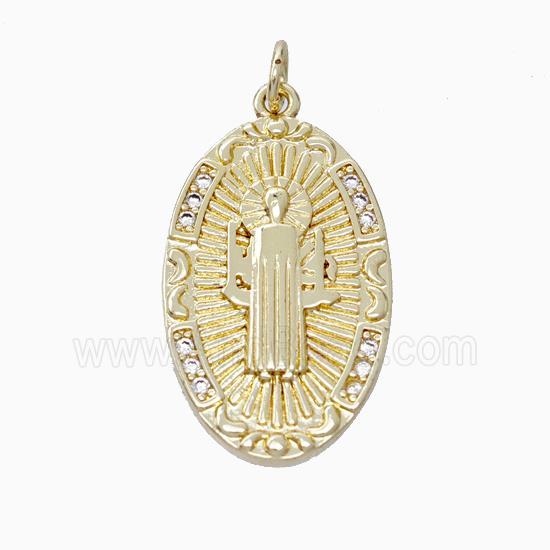 Jesus Charms Copper Pendant Pave Zirconia Oval Gold Plated