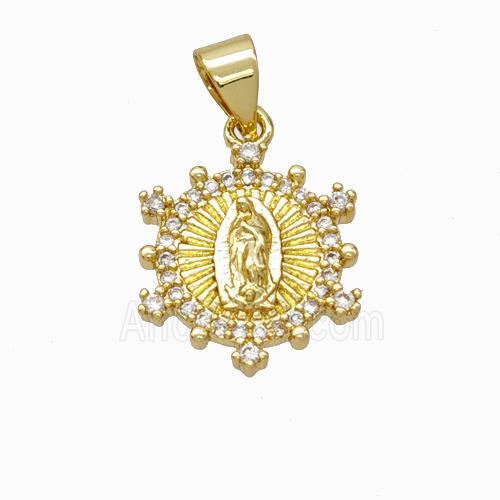 Virgin Mary Charms Copper Pendant Pave Zirconia Gold Plated