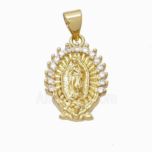 Virgin Mary Charms Copper Pendant Pave Zirconia Gold Plated