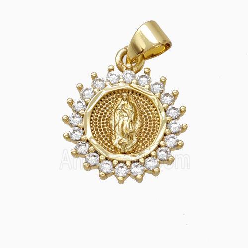 Virgin Mary Charms Copper Pendant Pave Zirconia Gold Plated
