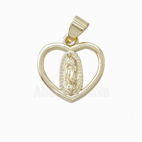 Virgin Mary Charms Copper Heart Pendant Gold Plated