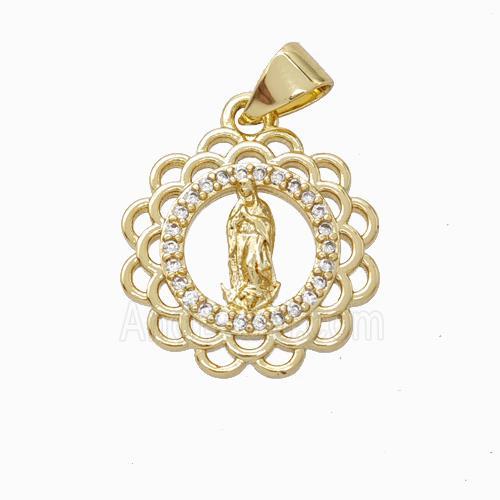 Jesus Charms Copper Circle Pendant Micropave Zirconia Gold Plated