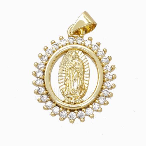Virgin Mary Charms Copper Circle Pendant Micropave Zirconia Gold Plated