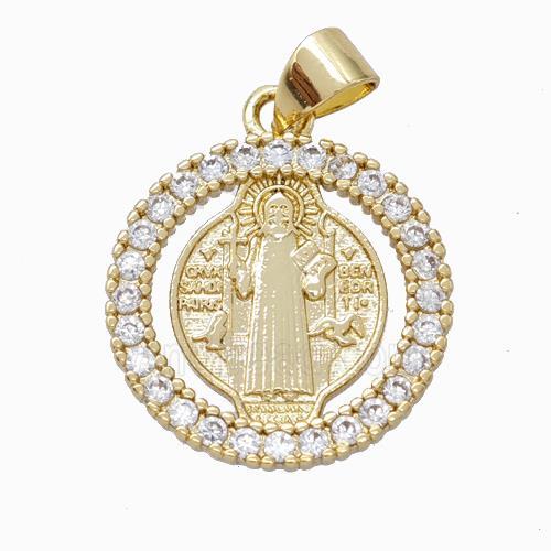 Saint Jude Charms Copper Circle Pendant Micropave Zirconia Gold Plated