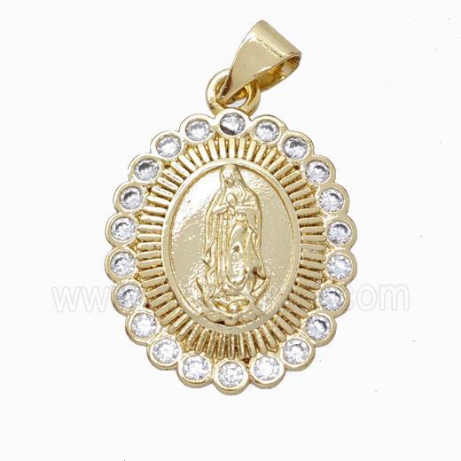 Jesus Charms Copper Oval Pendant Micropave Zirconia Gold Plated