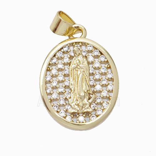 Jesus Charms Copper Oval Pendant Micropave Zirconia Gold Plated
