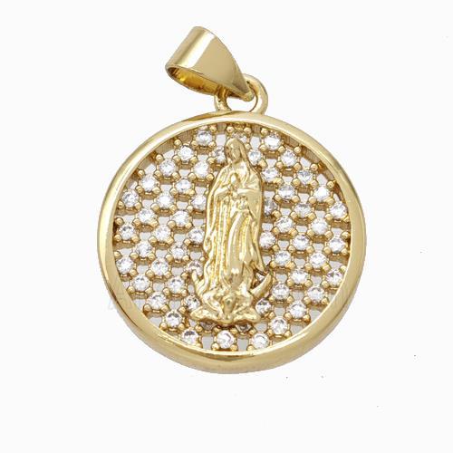Jesus Charms Copper Circle Pendant Micropave Zirconia Gold Plated