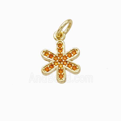 Copper Flower Pendant Micropave Zirconia Gold Plated