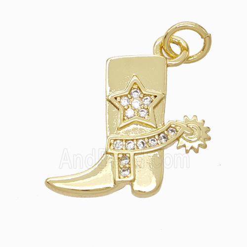 Cowboy Charms Copper Shoe Pendant Pave Zirconia Gold Plated
