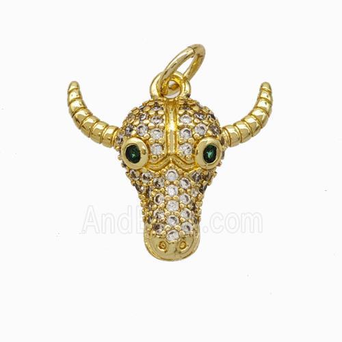 Copper Bullhead Pendant Micropave Zirconia Gold Plated