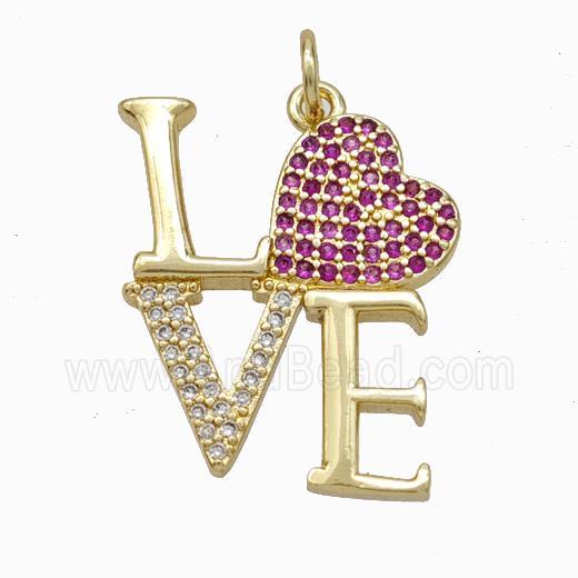 Copper LOVE Pendant Micropave Zirconia Heart Gold Plated