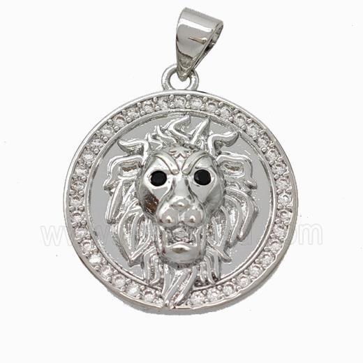 Copper Lion Pendant Micropave Zirconia Platinum Plated
