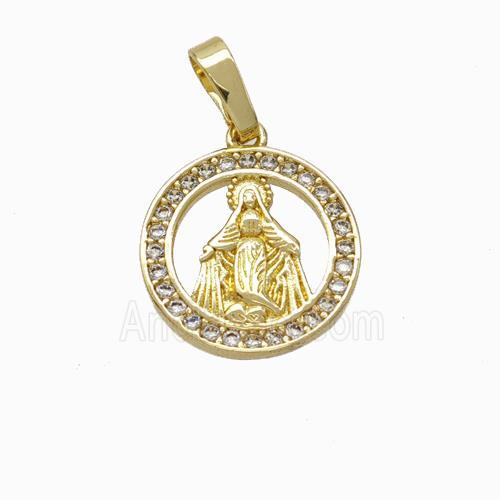 Virgin Mary Charms Copper Pendant Pave Zirconia Gold Plated