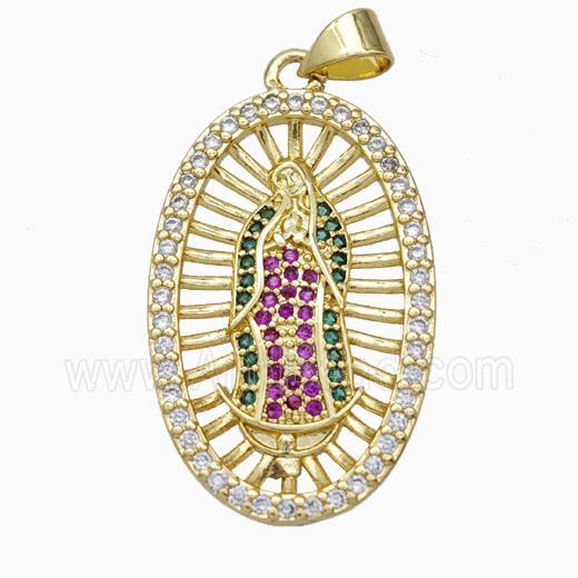Jesus Charms Copper Pendant Pave Zirconia Oval Gold Plated