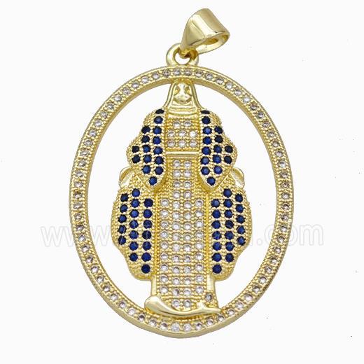 Jesus Charms Copper Pendant Pave Zirconia Oval Gold Plated