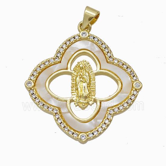 Jesus Charms Copper Pendant Pave Shell Zirconia Clover Gold Plated