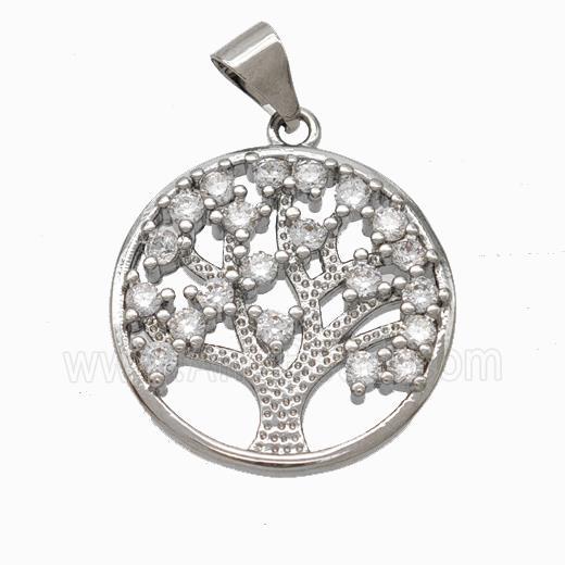 Tree Of Life Charms Copper Pendant Micropave Zirconia Platinum Plated