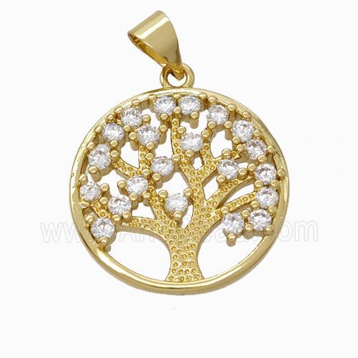 Tree Of Life Charms Copper Pendant Micropave Zirconia Gold Plated