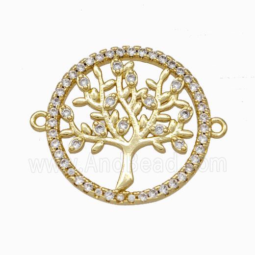 Tree Of Life Charms Copper Connector Micropave Zirconia Gold Plated