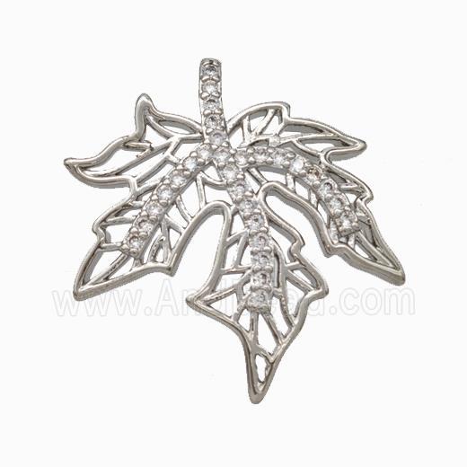 Maple Leaf Charms Copper Pendant Micropave Zirconia Platinum Plated