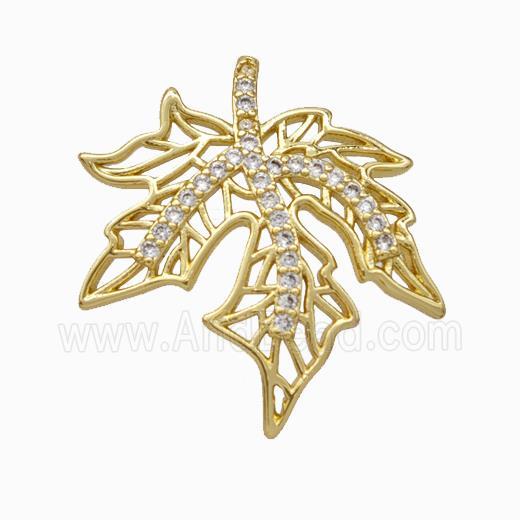 Maple Leaf Charms Copper Pendant Micropave Zirconia Gold Plated