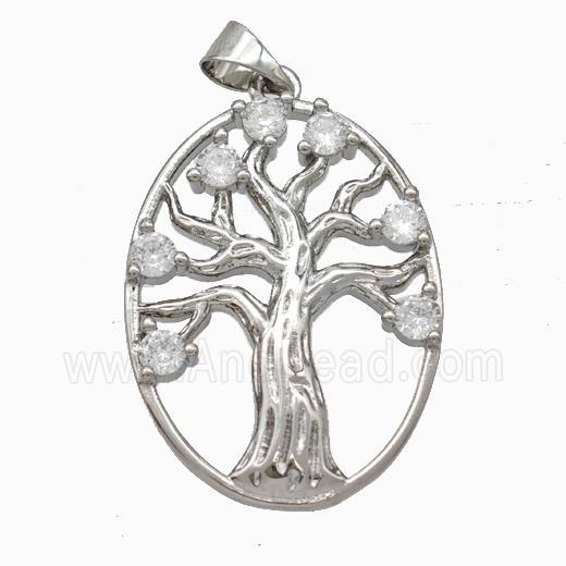 Tree Of Life Charms Copper Pendant Micropave Zirconia Platinum Plated