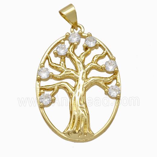 Tree Of Life Charms Copper Pendant Micropave Zirconia Gold Plated