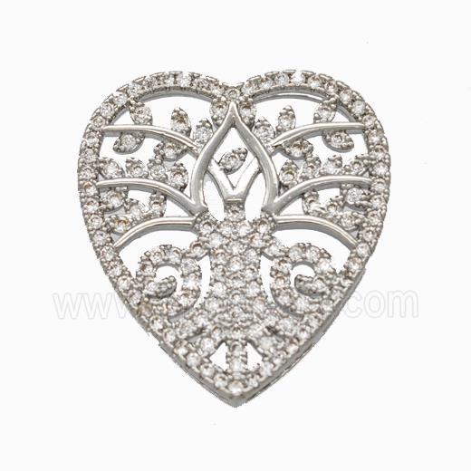 Copper Heart Pendant Micropave Zirconia Tree Platinum Plated