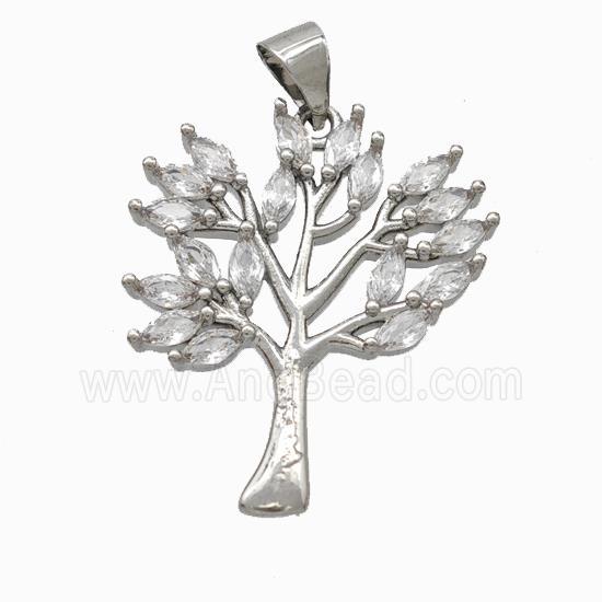 Copper Tree Pendant Micropave Zirconia Platinum Plated