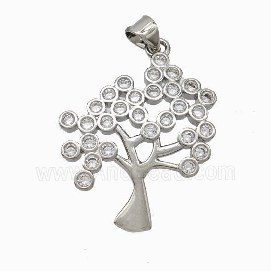 Copper Tree Pendant Micropave Zirconia Platinum Plated