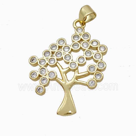 Copper Tree Pendant Micropave Zirconia Gold Plated