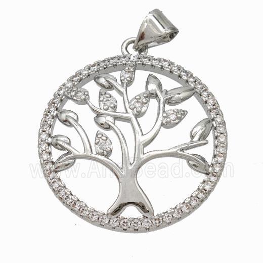 Copper Tree Pendant Micropave Zirconia Platinum Plated