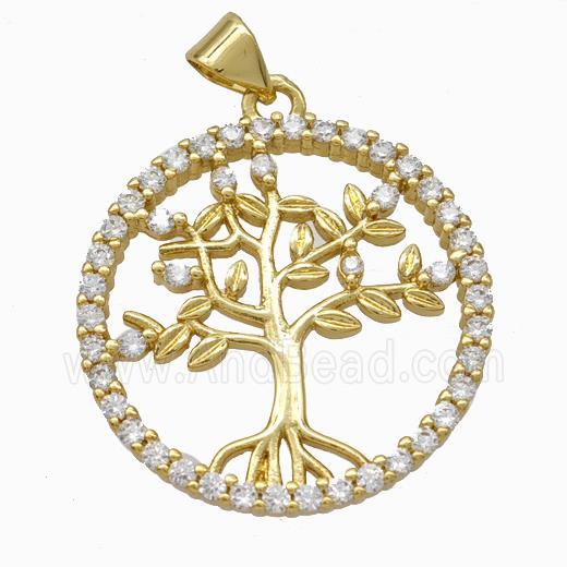 Copper Tree Pendant Micropave Zirconia Gold Plated