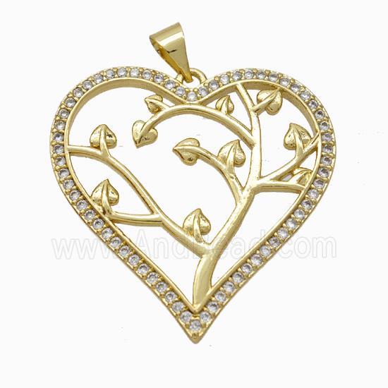 Copper Tree Pendant Micropave Zirconia Heart Gold Plated