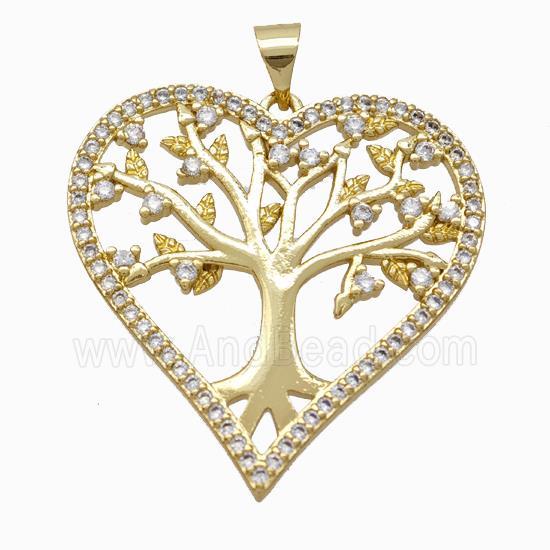 Copper Tree Pendant Micropave Zirconia Heart Gold Plated